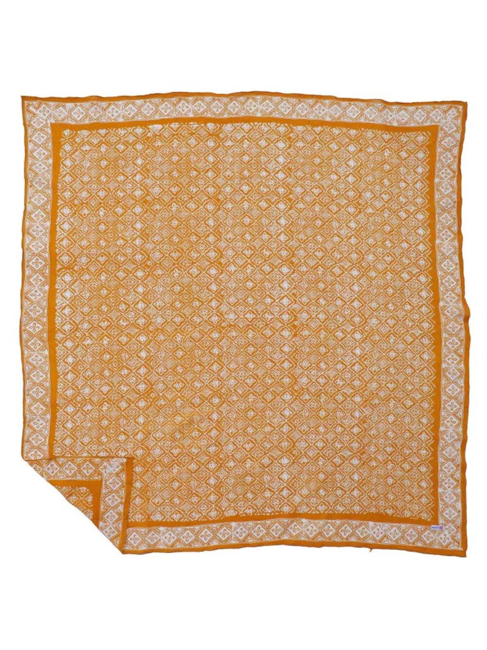 Large 39" Batik Bandana, Kamboja, Mustard Yellow Brown